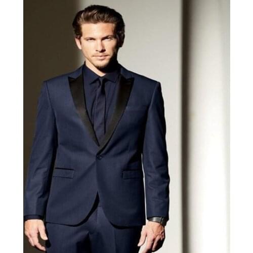 2020 Men Formal Suits Fashion Blue Navy Business Suit Men Wedding Suits For Men Groom Tuxedos Groomsmen Suit Coat+Pants+Tie