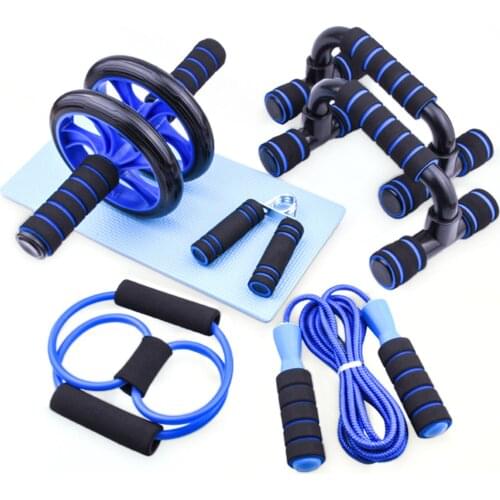 7-piece Power Roller Mens Sports Equipment Professional Household Abdominal Fitness Roller Roller Push Up Frame Jump Rope
