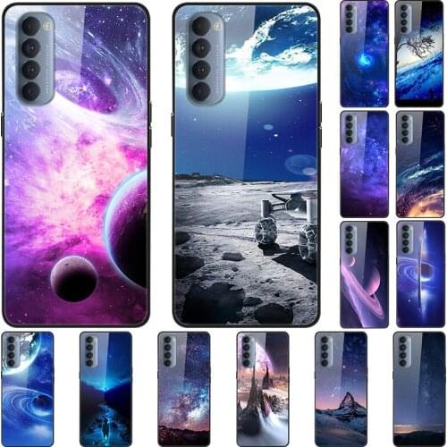 Case For OPPO Reno 4 Pro Back Phone Cover Black Silicone Bumper With Tempered Glass Star Sky Series