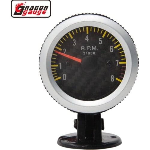 Dragon 2" 52mm Carbon White Backlight Auto Tachometer Gauge 8000 RPM 4-6-8 Cylinder Gasoline Engine Meter Free Shipping