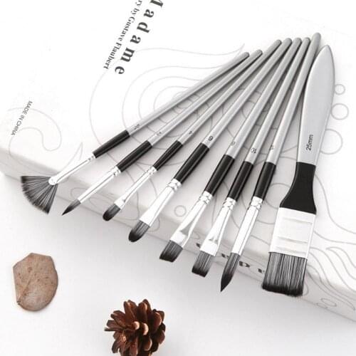 Eco-friendly 8Pcs/Set Long Lasting Smooth to Write Paint Brush Set Nylon Drawing Brush Comfortable Grip for Adults