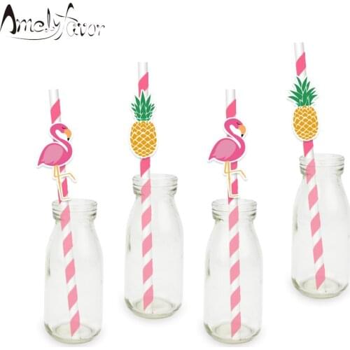 Flamingo and Pineapple Straw 20PCS Paper Straws Birthday Party Festive Supplies Flamingos Decoration Paper Drinking Straws