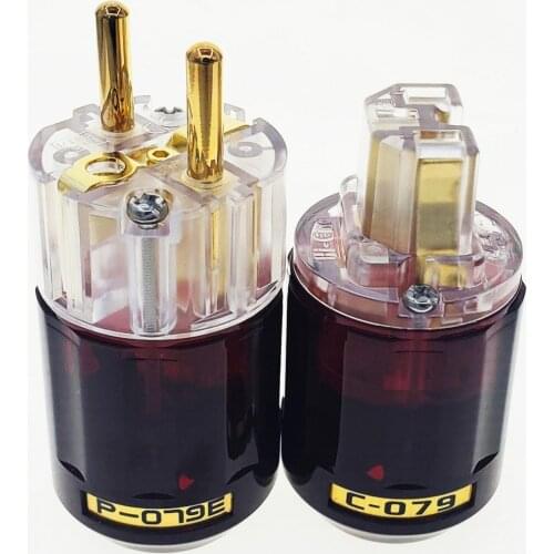 Hifi C-079 24k Gold Plated IEC Audio Plug Female-Male Audio Connector P-079e Schuko Europe EU Power Plug