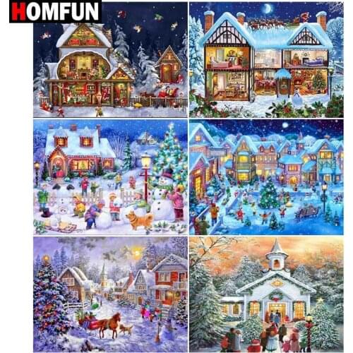 HOMFUN Paint With Diamond Embroidery "Snow Santa" Diamond Painting Full Square Round Picture Of Rhinestone Decor
