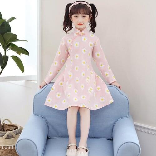 Baby Girl Chinese Qipao Dress Clothes Children Long Sleeve Party Dress Traditional Cheongsam For Kids vestido Formal Gowns