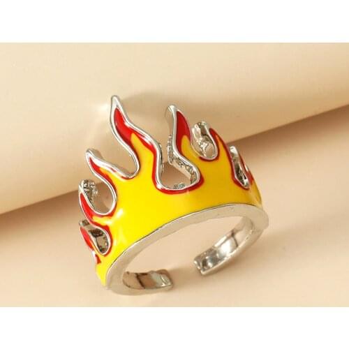 Gothic Flame Rings For Women Men Teen Girls Boys Punk Hip Hop Fashion Party Jewelry Gifts Aesthetic Open End Colorful Rings