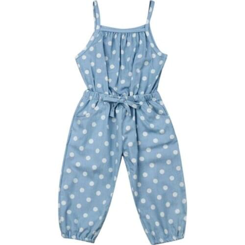 1-5Years Newborn Baby Girl Kid Wave Point Bib Pants Jeans Trousers Sunsuit Clothes