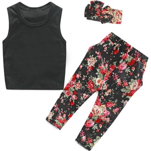 Floral Kids Girls Clothes Sets Cotton Sleeveless Tops+Pants+Headband 3 PCS Summer Children Girl Clothing Suits Fashion Grils Set