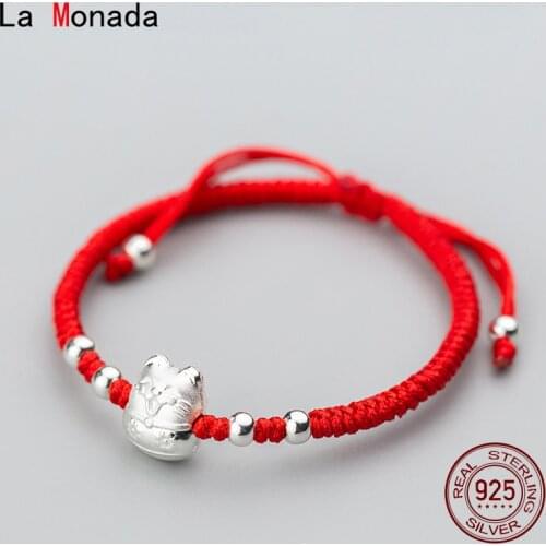 La Monada Cat Red Thread For Hand 925 Sterling Silver Bracelet Red Thread String Rope Bracelets For Women Silver 925 Sterling