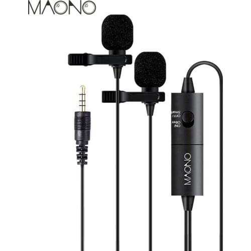 MAONO AU-200 Lavalier Microphone Audio Video Phone Lapel Microphone Condenser Mic Recorder for iPhone X Canon Nikon DSLR Camera