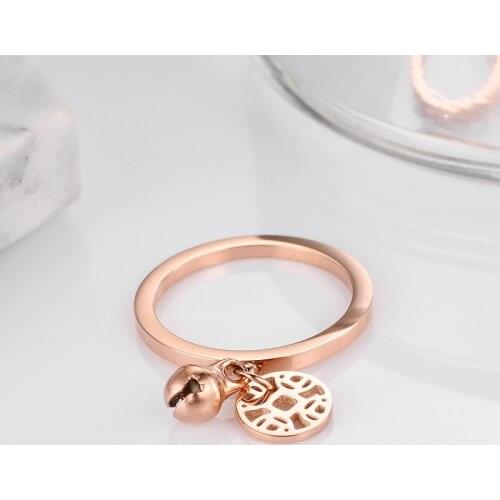 Coin Small Bell Rose Gold Titanium Steel Ring Female Accessories Hand Decorate Ring