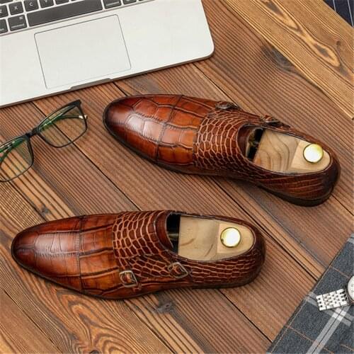 Handmade Men Genuine Leather Dress Shoes High Quality Italian Design Brown Black Color Hand-polished Pointed Toe Wedding Shoes
