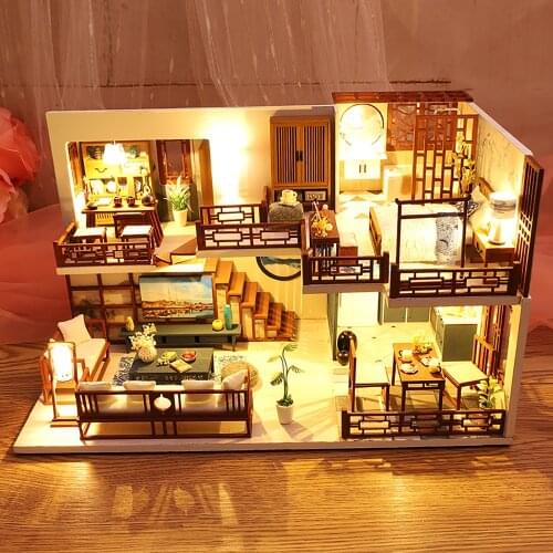 CUTEBEE DIY Dollhouse kit Wooden Miniature Dollhouse Doll House Furniture Kit with LED Toys for Children Bithday Gift M25