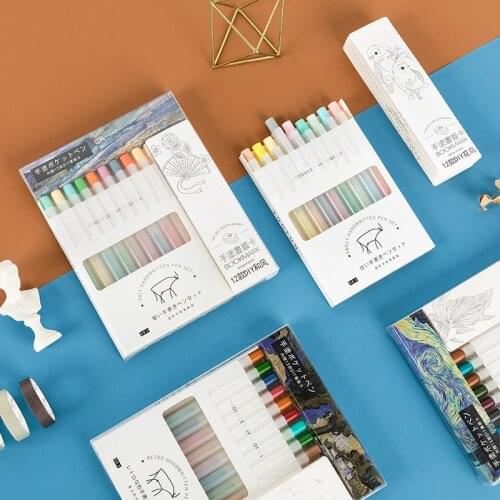 Quick Dry Gel Ink Pen Vintage Color Gradient Pens Set and Fluorescent Highlighter Marker Drawing Paint Office School Stationery