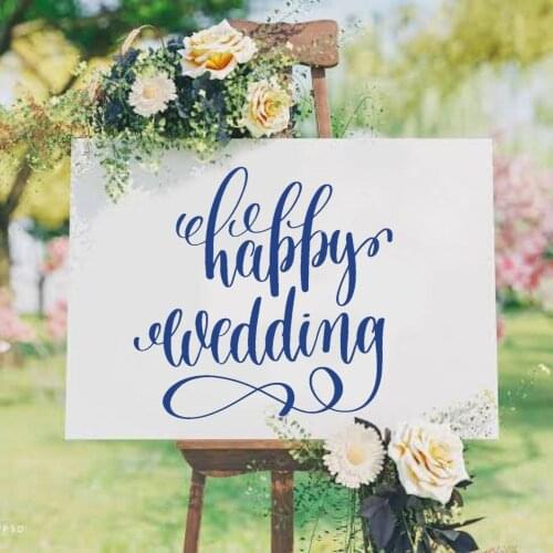 New Happy Wedding Font Wall Sticker Decal Wedding Sticker Home Bedroom Wall Art Decoration A00678