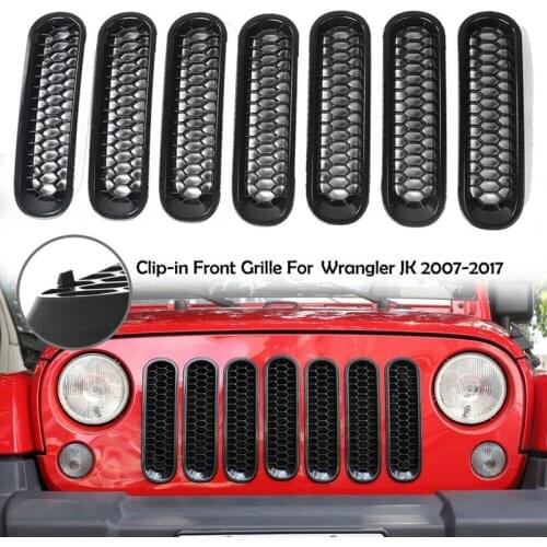 Front Grill Mesh Inserts Kit,for Jeep Wrangler JK 2007-2017 Honeycomb Clip-in Grille Guard Mesh Grille Decoration