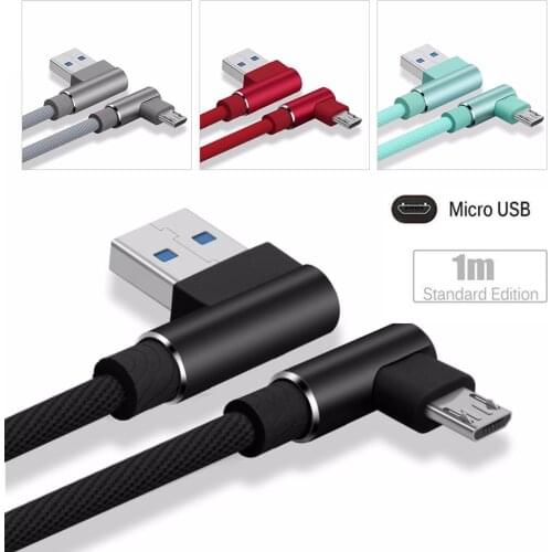 Braided Double 90 Degree Right Angle Aluminum Alloy Micro USB Data Cable Charging Cable For Xiaomi Android Phones