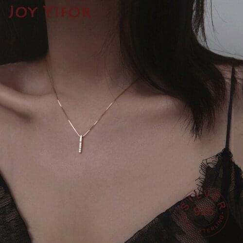 Simple Strip Geometric Cubic Zircon Necklace 925 sterling Silver Clavicle Chain Charm Necklace For Women