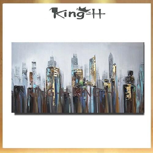 Hand Painted Modern Abstract Building Oil Painting On Canvas Modern City Landscape Wall Picturs Living Room Home Wall Art Decor