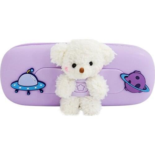 Cute Cartoon Bear Silicone Pencil Case Big Capacity with Zipper Pen Pouch Holder Durable Storage Box Stationery Bag