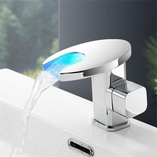 Basin Faucets Solid Brass Bathroom Sink Mixer Taps Hot & Cold With LED Light Water Power Generation Chrome Lavatory Crane Taps