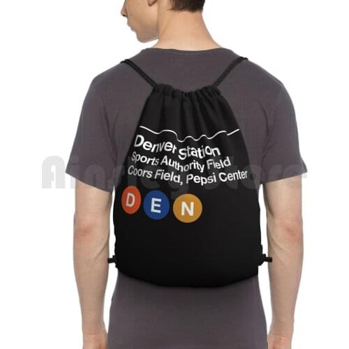Denver Pro Sports Venues Subway Sign Backpack Drawstring Bag Riding Climbing Gym Bag Denver Colorado Venues Broncos Nuggets