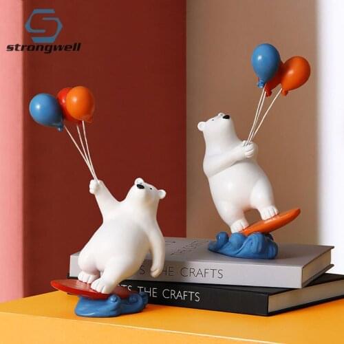 Strongwell New Surfing Balloon Bear Statue Home Decoration Accessories Cartoon Figurines Bedside Desktop Decoration Ornaments