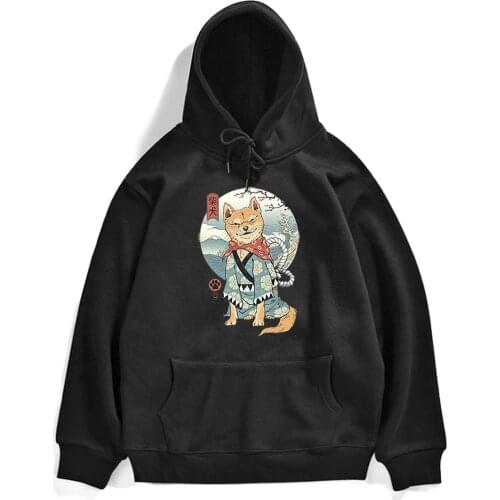 Hoodie Funny Shiba Inu Printed Japanese New Men Hoodies Vintage Street Mens Streetwear Warm Pullovers For Male