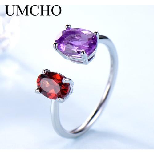 UMCHO 10.7ct Natural Amethyst Garnet Ring Various Gemstone Solid 925 Sterling Silver Engagement Rings For Women Fine Jewelry
