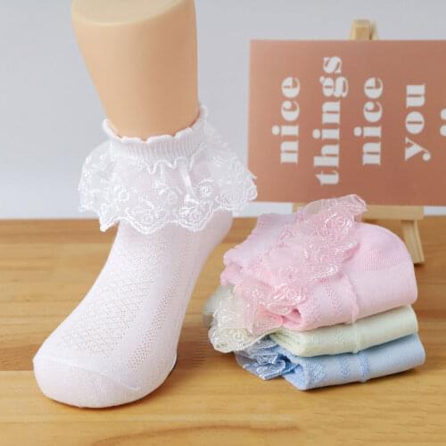 Spring Summer Breathable Cotton Lace Ruffle Princess Cute Thin Mesh Socks Children Ankle Short Sock Solid White Baby Girls Kids