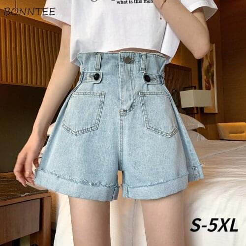 Shorts Women Plus Size Baggy High Waist Solid Stylish Denim Streetwear Summer Newest Hot Selling Simple Daily Students Popular