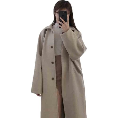Suoifun Long Office Lady Solid Full Loose 2021 New Fashion Women Autumn Winter Korean Single Wool Blend Coat Outwear Overcoats