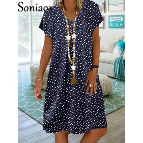 2021 Summer Boho V Neck Round Dot Print Short-sleeved Women Dresses Casual Big Swing Beach Party Dress Plus Size Female Dress
