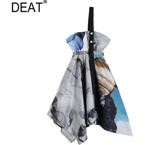 [DEAT] Women Spliced Printed Hit Color Suspender Dress New Strapless Sleeveless Loose Fit Fashion Tide Spring Summer 2021 13S564