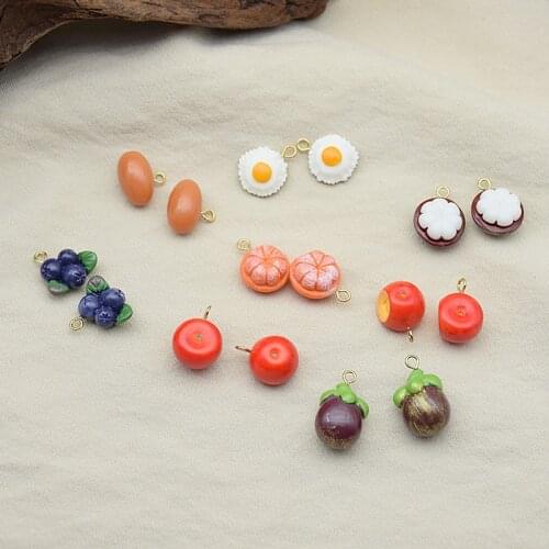 10Pcs/Lot Cute Fruit Mangosteen Apple Eggs Shape Resin Charms DIY Making Earrings Necklace Jewelry Finding Accessories