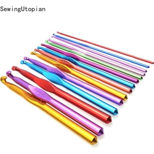 14PCS Aluminum Crochet Hooks Sewing Needles Knitting Needles Crochet Hook Sweater Weaving Tools 2-10mm Knitting Needles