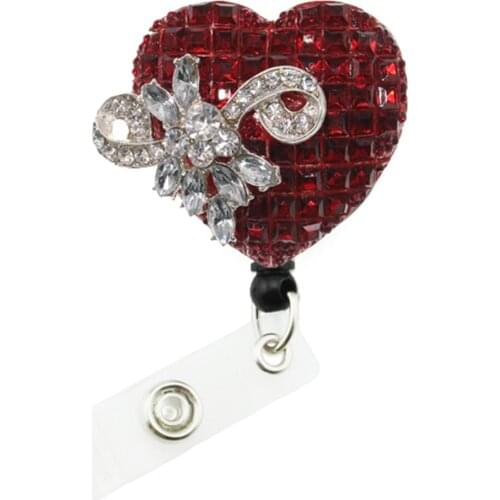 20PCS/Lot Popular Love Heart Brooch Alligator Swivel Clip Retractable ID Badge Reel Holder