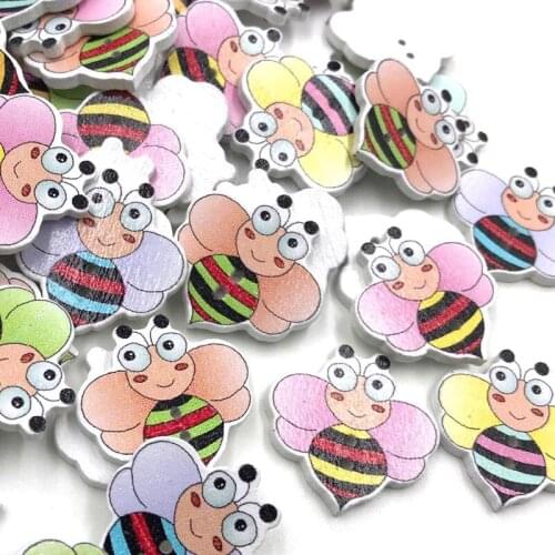 30pcs Mixed pattern Bee Wooden Buttons Fit Sewing Scrapbooking 2 Holes WB402