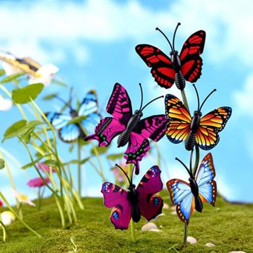 4 Pcs 3D Butterfly Miniature Fairy Garden Ornament Plant Pot Simulation Butterfly Refrigerator Sticker With Iron DIY Craft Decor