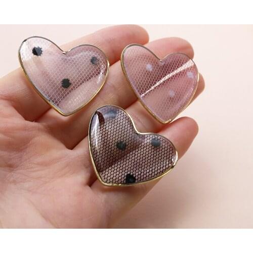 4pcs Korean personality Elegant Earrings mesh black and white dots Phnom Penh transparent resin love material accessories