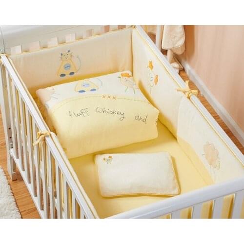Promotion! 7PCS embroidered Baby Bedding Sets Infant cot bedding sets Newborn Bumpers,(2bumper+duvet+sheet+pillow)