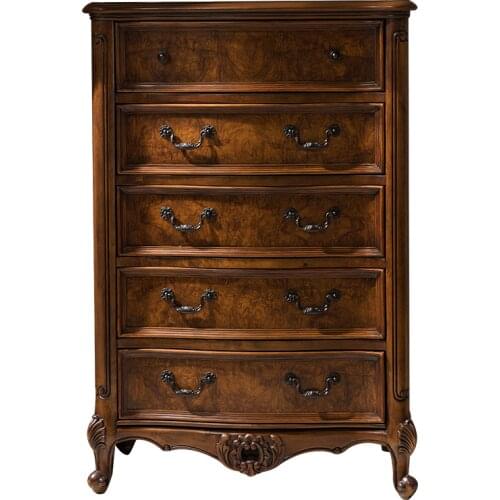 American villa solid wood carved bucket cabinet European retro storage cabinet five bucket cabinet bedroom furniture