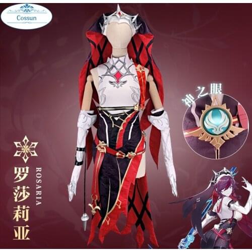 Anime! Genshin Impact Rosaria Mondstadt Nun Game Suit Elegant Dress Uniform Cosplay Costume Halloween Party Outfit 2021 NEW