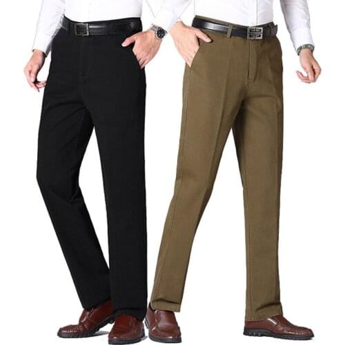 2021 Autumn Winter Middle-aged And Elderly Mens Trousers Mid-waist Straight-leg Cotton Loose Pants Business Plus Size Trousers