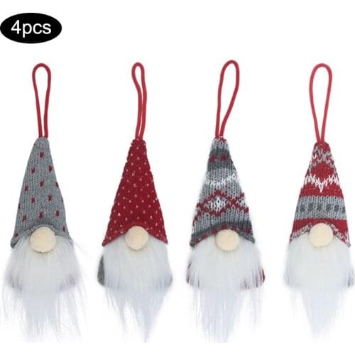 4pcs Christmas Faceless Doll Pendants Lovely Plush Gnomes Toys Christmas Tree Hanging Decor For Home Party New Year Kids