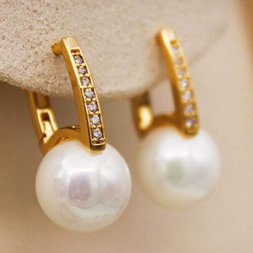 Elegant Luxury Jewelry Women Hoop Earrings Big Pearl Zircon Gold Earrings Korean Fashion Pure Love Anniversary Gift OBS2665