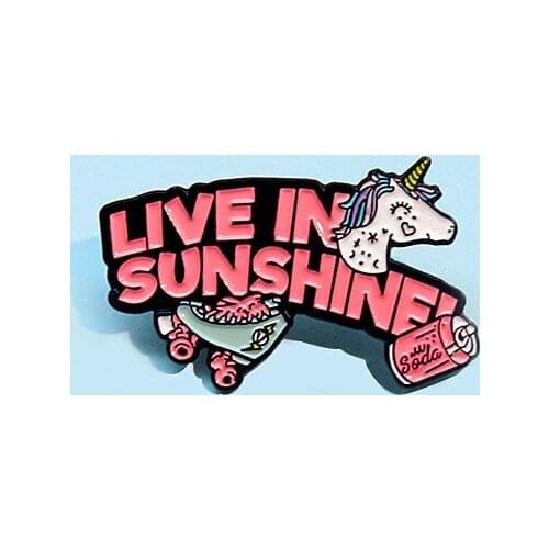 Cartoon Cute Smiling HornedHorse Enamel pin Pink Brooch Bag Clothes Lapel Pin Sasha Away Badge Cartoon Jewelry Gift For People