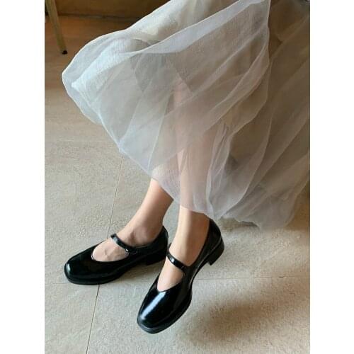 EshtonShero Buckle Mary Janes Shoes Square High Heel Women Summer Round Toe Casual Student Leather Shoes Thick Bottom