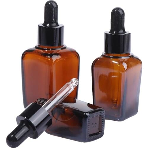 1pcs 10ml20ml30ml Empty Dropper Bottle Amber essential oil Glass Aromatherapy Liquid Brown Square Glass Dropper Bottle