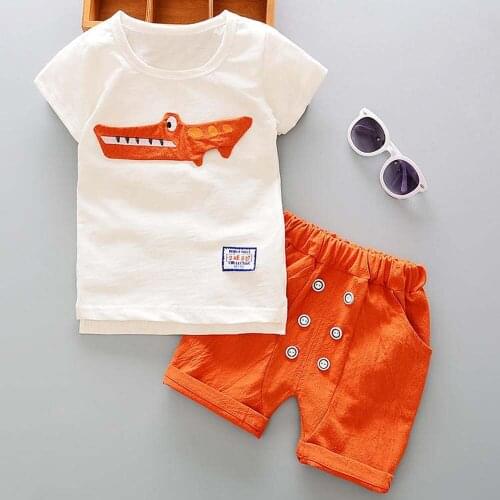 Baby Summer Boys Clothing Set 2019 Infant Baby Boy Cartoon Print T-shirt Tops+Button Shorts 2PCS Outfit Kids Clothes Sets